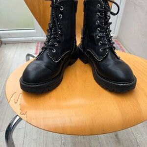 New Look Black Combat Boots with Silver Studs